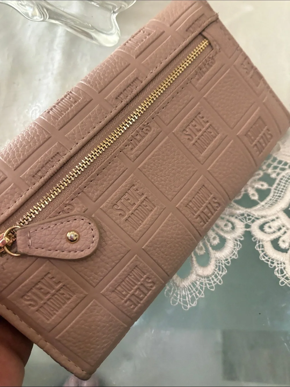 Steve Madden Women's Logobar Trifold Wristlet Wallet